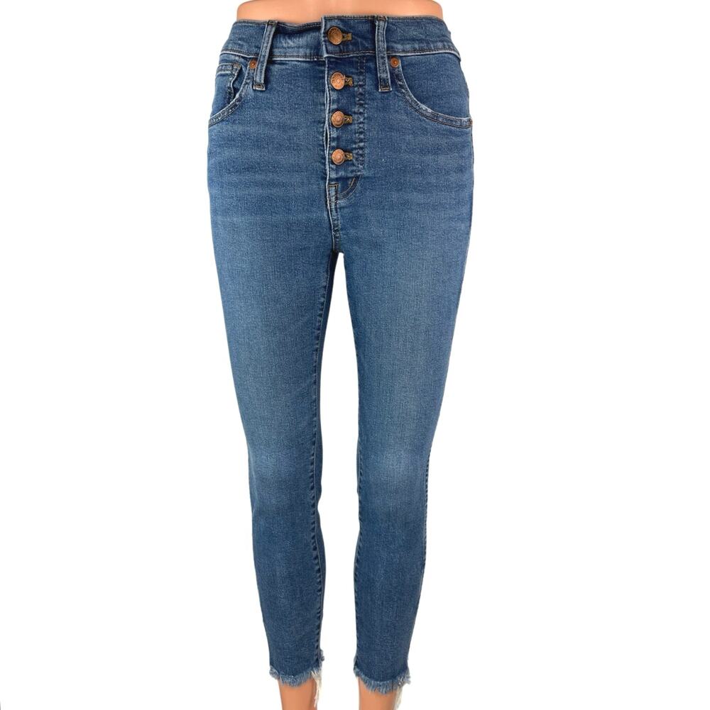 Madewell Blue 10" High Rise Skinny Button Fly Frayed Hem Crop Denim Jeans 26